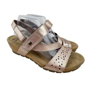 *Earth Origins Comfort Wedge Sandal Womens 10M Rose Gold Leather Hook Loop